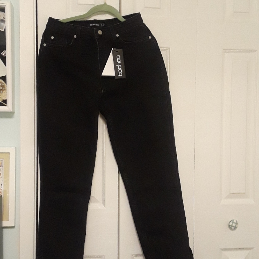 New Boohoo Black Petite Side Split Hem Jeans US 6